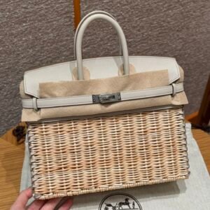 Hermès Birkin 25 Picnic Bag, Osier & Swift Leather Nata Cream White