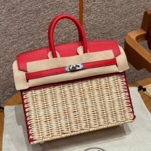 Hermès Birkin Picnic 25, Swift & Osier Wicker S5 Rouge De Coeur Bright Red