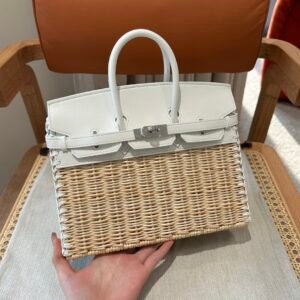 Hermès Birkin Picnic 25, Swift & Osier Wicker 0U New White Pure White