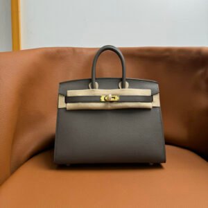 Hermès Birkin 25, Togo Leather 18 Etoupe Grey Gold Hardware