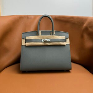 Hermès Birkin 25, Epsom Leather 63 Vert Amande Almond Green Grey Silver Hardware