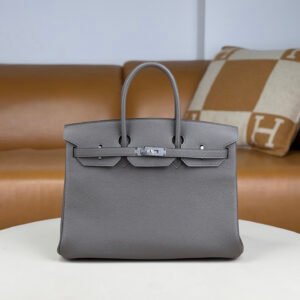 Hermès Birkin 30 Gris Perle Togo, Bleu Royal Inside, Silver Hardware