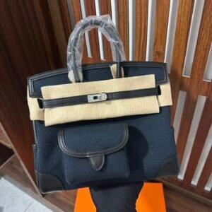 Hermès Birkin Cargo 25 Bleu Marine Canvas & Noir Swift Silver Hardware