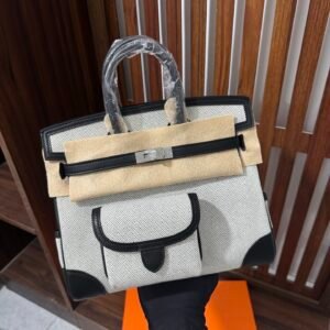Hermès Birkin Cargo 25 Toile H Canvas & Noir Swift Silver Hardware