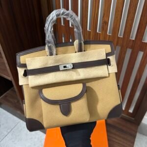 Hermès Birkin Cargo 25 Beige Toile H & Chocolate Swift Silver Hardware