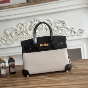 Hermès Birkin 25 Toile H Ecru Canvas Swift Gold Hardware