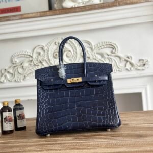 Hermès Birkin 25 Bleu Saphir Matte Alligator Gold Hardware