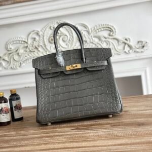Hermès Birkin 25 Gris Perle Matte Alligator Gold Hardware